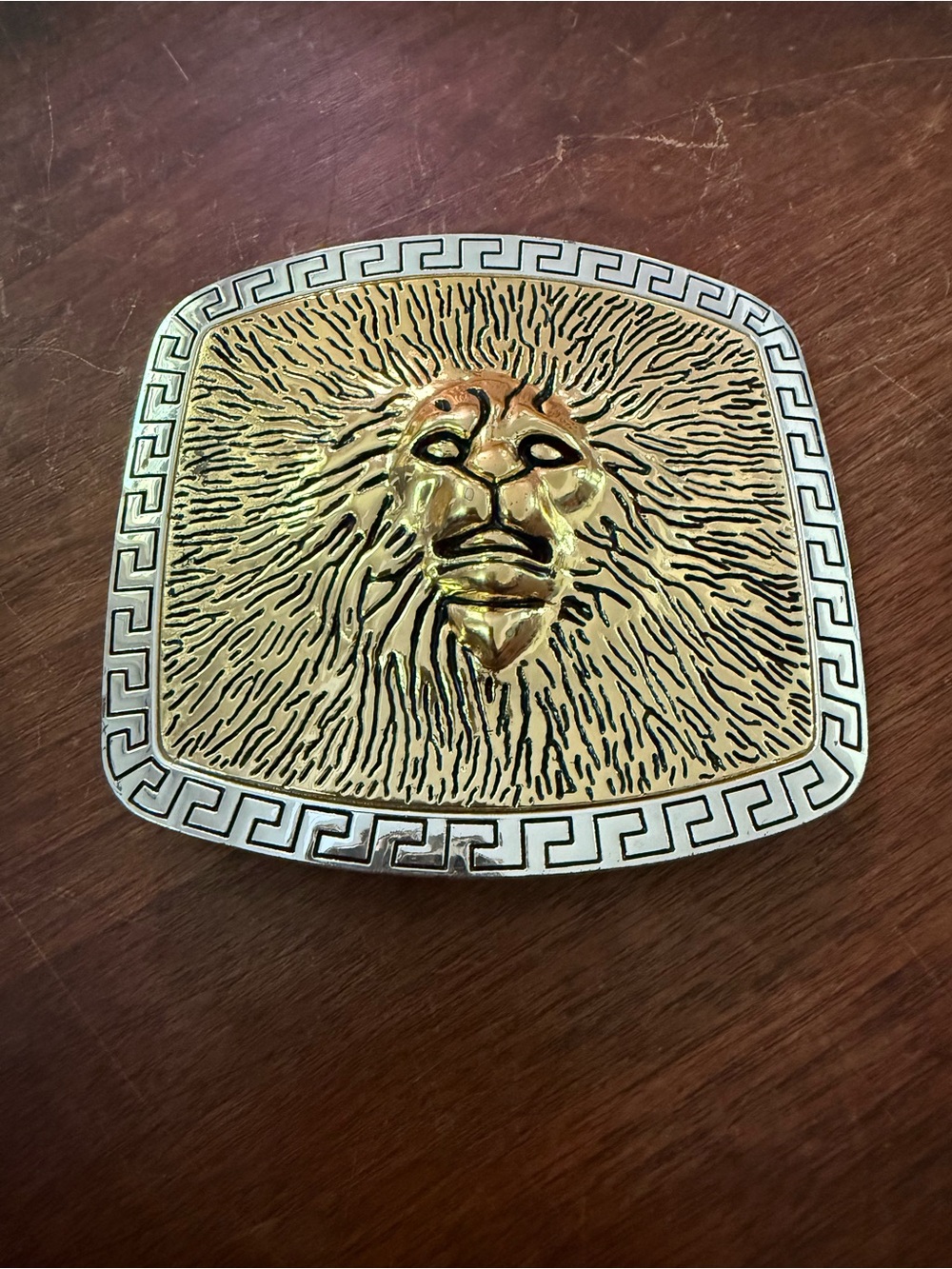 Vintage Gold & Silver Tone Lion Head Large Metal Belt Buckle